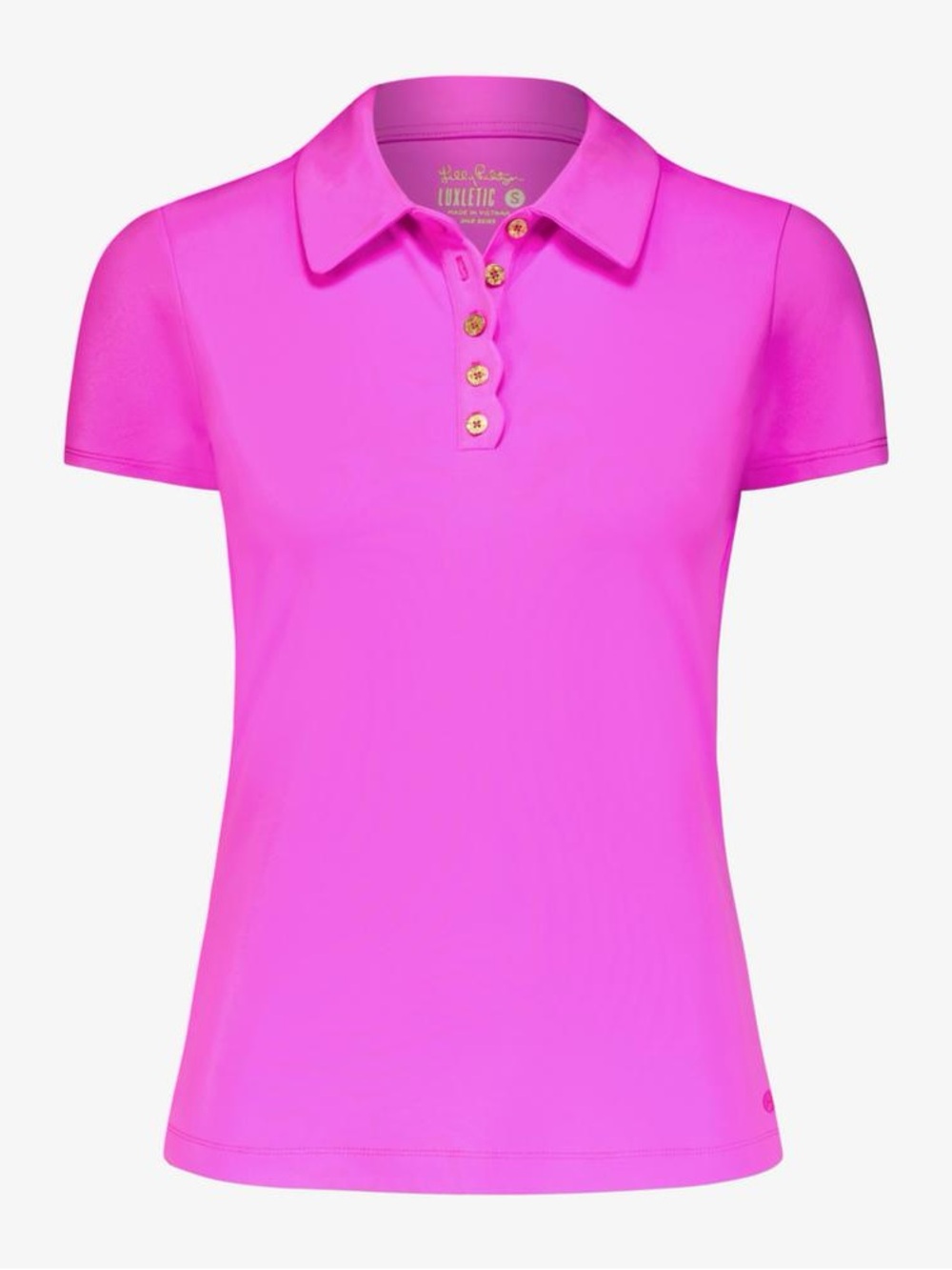 Lily Pulitzer Frida Polo Top Size XL Solid Pink Scalloped Golf Performance UPF